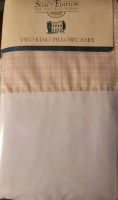Set Of 2 New Peach & White Plaid PillowCases By Springs Select Edition King Size - Image 1 of 4