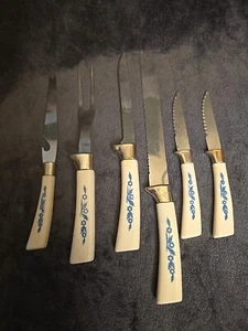 Sheffield Tranchiermesser Gabel weiß & blau rostfrei Set 6 LESEN - Bild 1 von 7