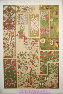 LITHOGRAVURE Owen JONES - GRAMMAIRE DE L'ORNEMENT 1868 PlancheLXXIII ENLUMINURES - Picture 1 of 1