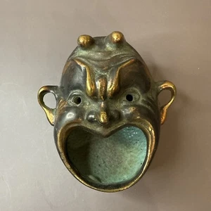 BRONZE GROTESQUE MASK Antique Small Incense Burner Ashtray - Picture 1 of 8