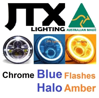  7" LED CHROME Headlights BLUE flash Amber Ford Cortina Mk1 Mk2 Escort  - Image 1 of 4