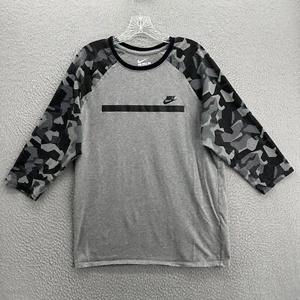 Nike Shirt Mens Large Gray Black Raglan Camo 3/4 Sleeve Crew Neck Outdoor - Picture 1 of 11