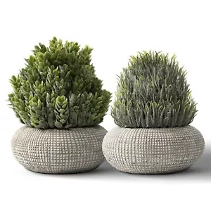 2Pcs Fake Plants 6.1/5.7 Inch Artificial Plants Indoor in Cement Planter Faux... - Picture 1 of 6