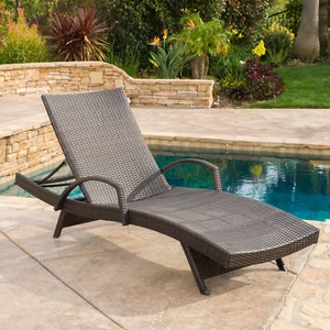 Outdoor Wicker Adjustable Chaise Lounge with Arms, Brown - Picture 1 of 12