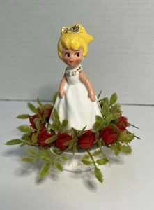 Vintage ragazza in abito bianco matrimonio rose statuina cake topper INARCO Giappone E-2505 - Foto 1 di 8