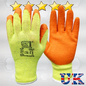 24 PAIRS LATEX COATED ORANGE RUBBER SAFETY WORK GLOVES MENS BUILDERS GARDENING - Picture 1 of 3