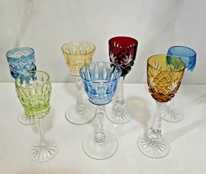 7er Set Fabergé Odessa geschliffen auf klarem Kristall Wein Hock Kelche bunt - Bild 1 von 8