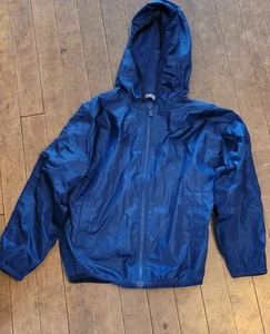 Lands End Navy Blue Boys Medium Windbreaker Or Jacket Hood Front Zipper - Picture 1 of 4