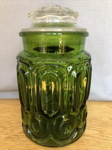 VTG LE Smith Green Glass Canister Moon & Stars Apothecary 9.5" Jar/Lid Different - Picture 1 of 12