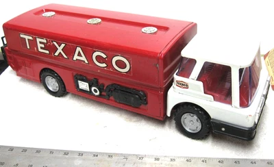 1960S TEXACO TANQUE DE GASOLINA COMBUSTÍVEL A JATO BRINQUEDO DE AÇO PRENSADO CABINE DIRIGÍVEL BOM ORIGINAL - Imagem 1 de 4