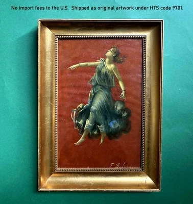 19th Century Italian Oil – Dancing Maenad in Pompeian Red -  Berlingieri - Image 1 of 4