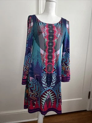 Pre-Owned Hale Bob Multi Color Size Small Knee Length Long Dolman Sleeve Dress  - Image 1 of 4
