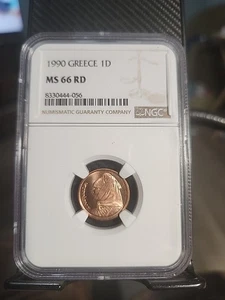 1990 Greece 1 Drachma-NGC/MS66 RD Alexander the Great & Aris Ship Brilliant Red  - Picture 1 of 4