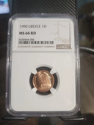 1990 Greece 1 Drachma-NGC/MS66 RD Alexander the Great & Aris Ship Brilliant Red  - Image 1 of 4