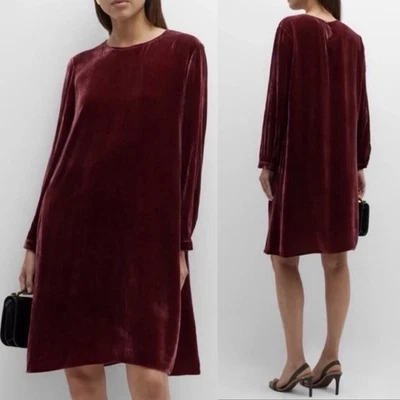 Vestido Eileen Fisher Rojo Rubí Terciopelo Cuello Redondo Mezcla Seda Nuevo con Etiquetas $348 Talla Grande Foto 1 de 4