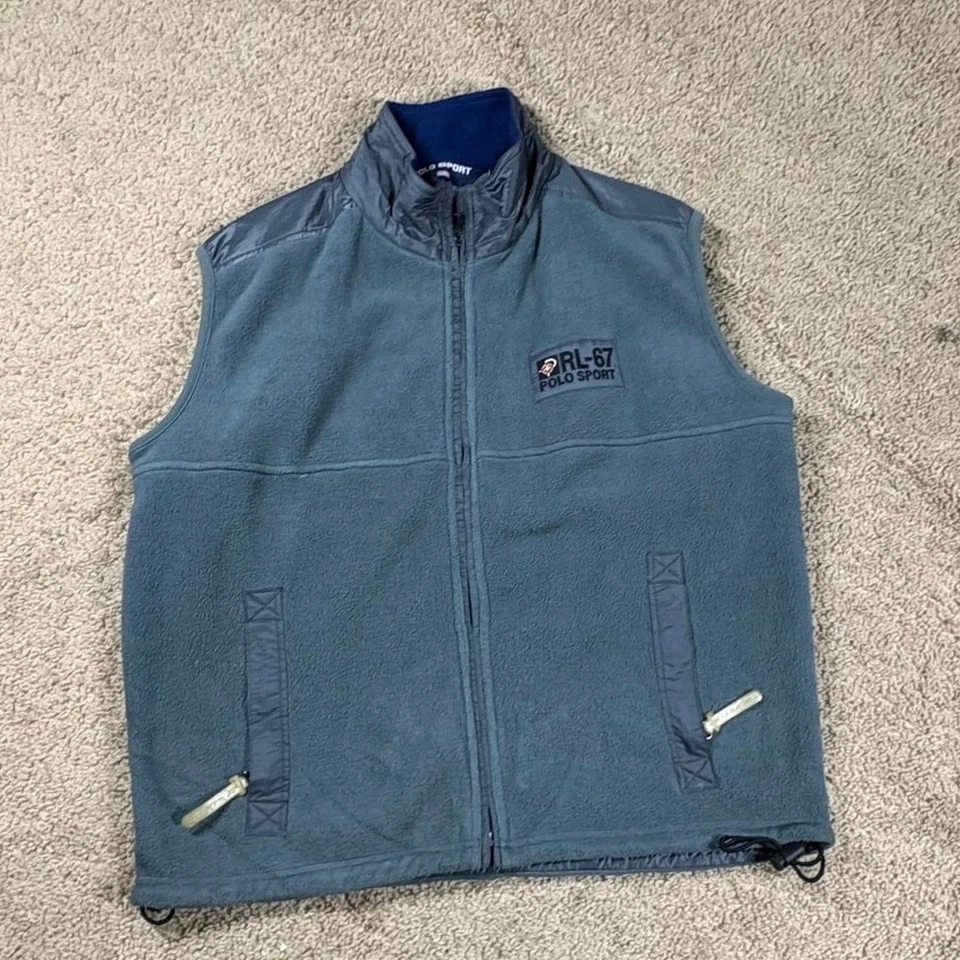 Polo Sport Ralph Lauren RL-67 Fleece Vest Mens Large Gray Blue Vintage Outdoor - Image 1 of 4