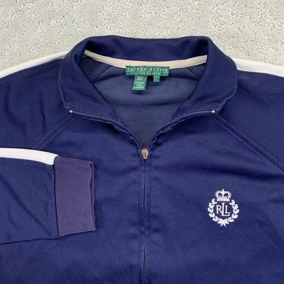 Chaqueta deportiva Lauren Active Ralph Lauren para mujer grande con cremallera a rayas blancas cremallera Foto 1 de 4