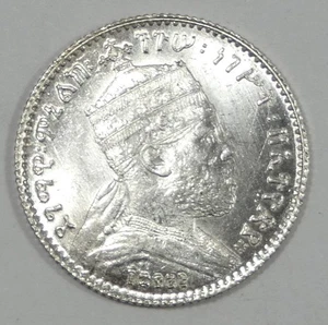 1895-A  ETHIOPIA Menelik II Silver Gersh Choice BRILLIANT UNCIRCULATED - Picture 1 of 4
