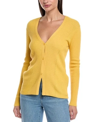 Lafayette 148 New York Ribbed Cardigan Women's Yellow L - Image 1 of 3