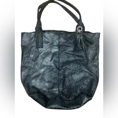 Bolso Borla Borla Borla Negro Brillante Cuero Genuino Hecho en Italia Borla Foto 1 de 4