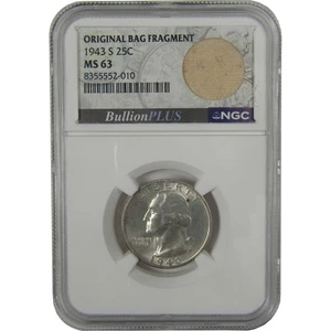 1943 S Washington Quarter MS 63 NGC Original Bag Fragment SKU:I22611 - Picture 1 of 4