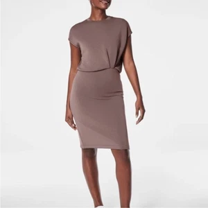 SPANX AirEssentials Women Faux Tuck Gathered Waist Dress Size XL in Smoke Travel - Picture 1 of 9