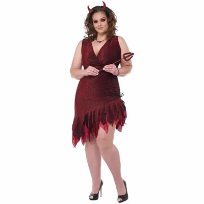 Fantasia feminina adulta Halloween terror satânico diabo vermelho quente e escaldante plus size - Imagem 1 de 4