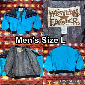Chaqueta De Colección Frontera Occidental Turquesa Azteca Suroeste Manta Forrada Grande - Imagen 1 de 13
