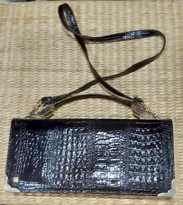 Pierre Cardin Leather Handbag. Faux Crocodile Skin. Black with gold fittings - Picture 1 of 11