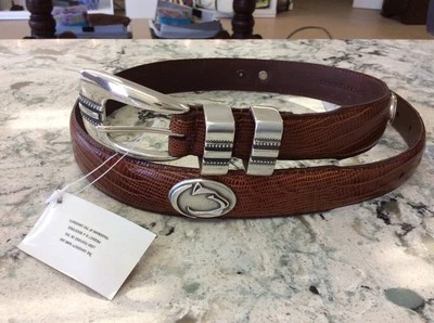 Cinturón de piel de lagarto marrón para hombre con conchos de león de la Universidad Estatal de Pensilvania 32 R+ Foto 1 de 3