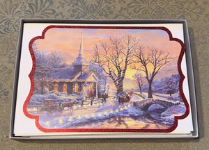 Hallmark Thomas Kinkade Boxed Christmas Cards NIB Red Foil Trim 16 ct
