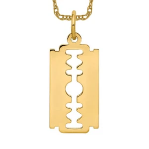 14K Solid Yellow Gold Razor Blade Necklace - Picture 1 of 12