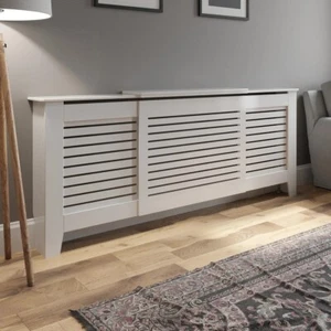 White Radiator Cover Adjustable Horizontal Slat Style 1410 2050mm MDF Rectangle - Picture 1 of 7