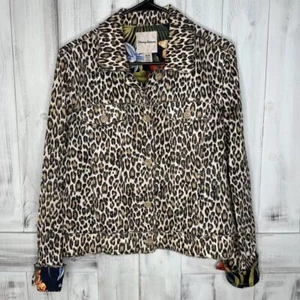 TOMMY BAHAMA TWO PALMS LAGOON LEOPARD 100% LINEN RAW EDGE FLIP CUFF JACKET M - Picture 1 of 13