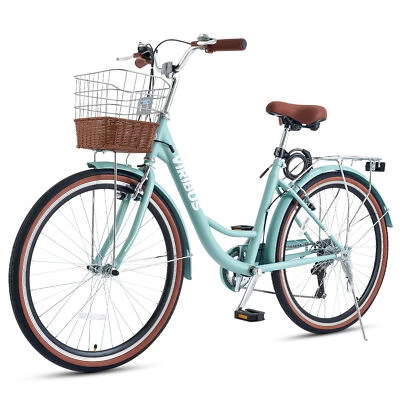 VIRIBUS 7-Speed Beach Cruiser Bike 24''/26" City Bicycle w Basket for Women - Image 1 of 4