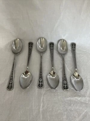 Japan Florenz Pattern Stainless Steel Flatware Lot INTERPUR Set Of 6 TeaSpoons - Image 1 of 4