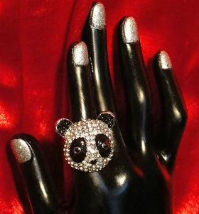 Panda-mania! ring size 7 panda pandas bear pave crystal rhinestone enamel - Picture 1 of 3
