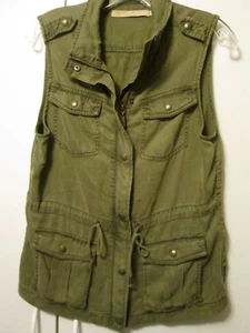 $99 Max Jeans Olive Green Khaki Tencel Military Style Long Jacket Vest S NEW - Picture 1 of 6