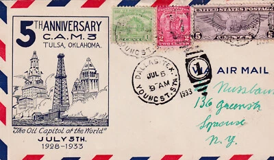 1933 US 5th Anniversary C.A.M. Tulsa OK Oil Capitol of the World PM Dallas to NY - Image 1 of 3