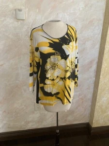DMK by Demirkol women's yellow/black round neck tee, size 18 GB/16 US - Picture 1 of 7