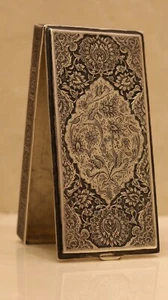 Antique museum silver 84 cigar box handmade needle engraved marked - Picture 1 of 12