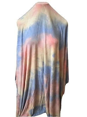 1-yard - 30" KNIT STRETCH TIE DYE PRINT PINK, YELLOW & BLUE ANTIQUE TONES - Image 1 of 3