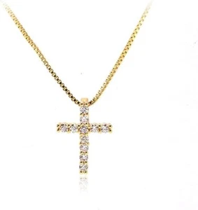 Dainty Simulated Diamond Cross Pendant Necklace for Women - Petite Gold Cross Ne - Picture 1 of 6
