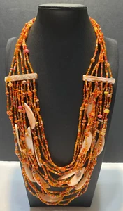 Vtg. 22 inch Glass Beads and Mother of Pearl Multi Strand Necklace - Picture 1 of 8