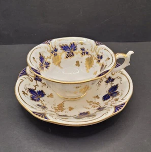 Rockingham Brameld Tea Cup & Saucer 2/66 Cobalt Grape Vine c1830 - Picture 1 of 11