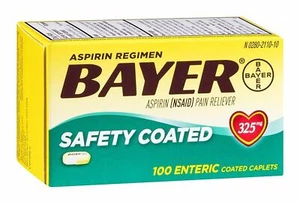 Bayer Aspirin Regimen Pain Reliever Enteric Coated Caplets 325mg 100 ct 6 Pack - Picture 1 of 3