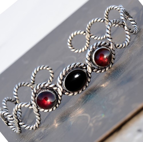 VALENTINO Bracciale in argento sterling 925 granato e onice nera look elegante regalo