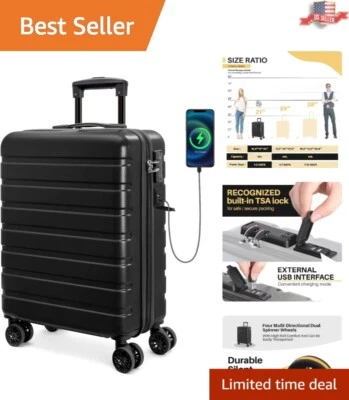 Hardside Carry On Luggage 21" - Lightweight USB Suitcase with Wheels TSA Lock - Image 1 of 4