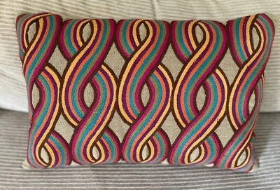 Crate & Barrel PASOS Pillow Cover 12 x18 Embroider Modern Geo Brown/ Multi - Image 1 of 4