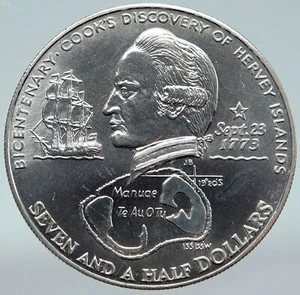 1974 COOK ISLANDS Elizabeth II James Cook Proof Silver 7.5 Dollar Coin i87084 - Picture 1 of 3